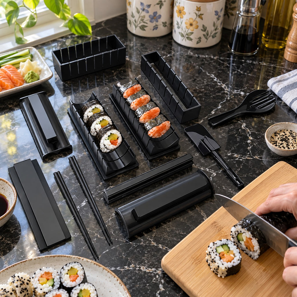 10-Piece Sushi Mold Kit in a home kitchen
