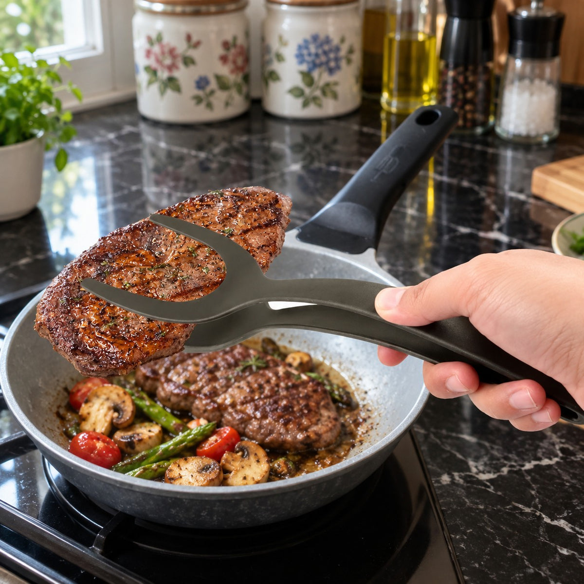 2-in-1 Spatula Tongs in a home kitchen