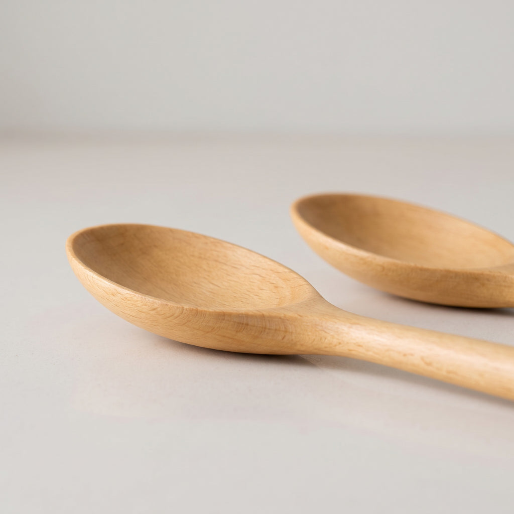 2-Pack Wooden Cooking Spoons with Stay-Cool Handles - close-up of the natural wood grain