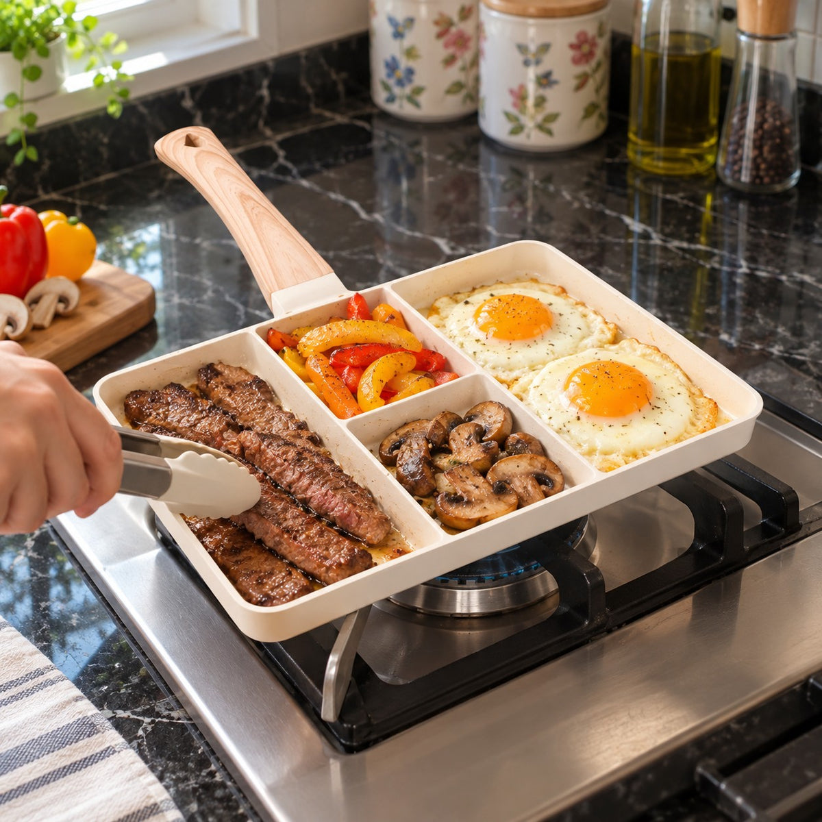 4-Compartment Non-Stick Frying Pan in a home kitchen