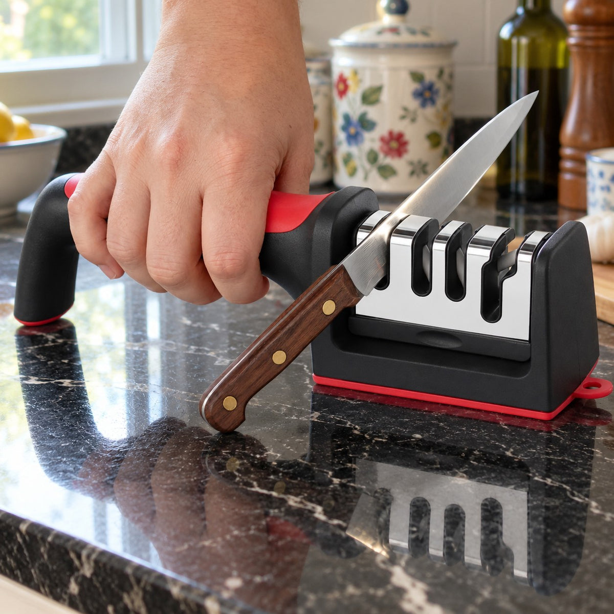 4-Slot Knife and Scissor Sharpener in a home kitchen