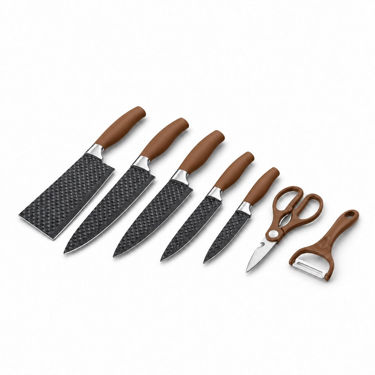 6-Piece Knife Set with Kitchen Scissors and Peeler, Brown Handles