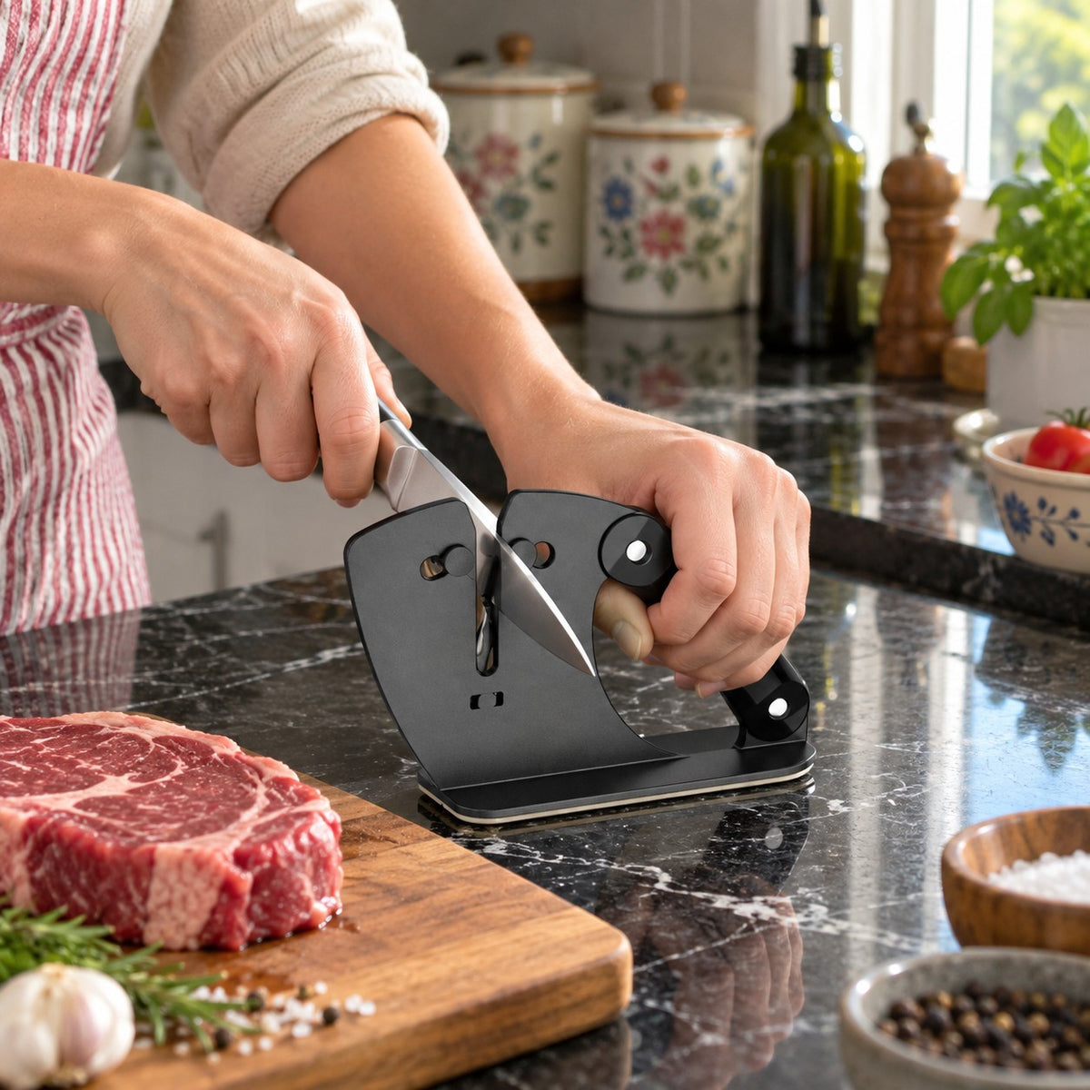 Adjustable Angle Knife Sharpener, 22 to 46 Degrees in a home kitchen