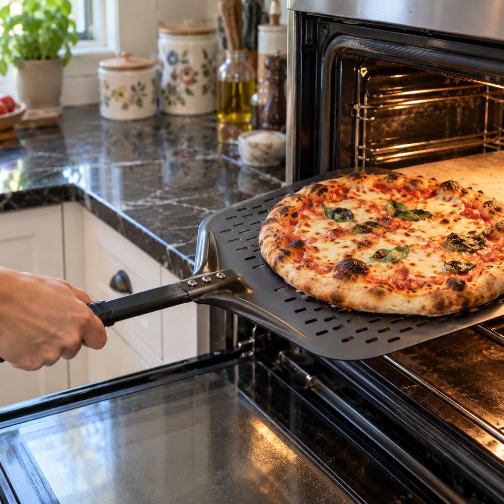 Anodized Aluminum Pizza Peel in a home kitchen