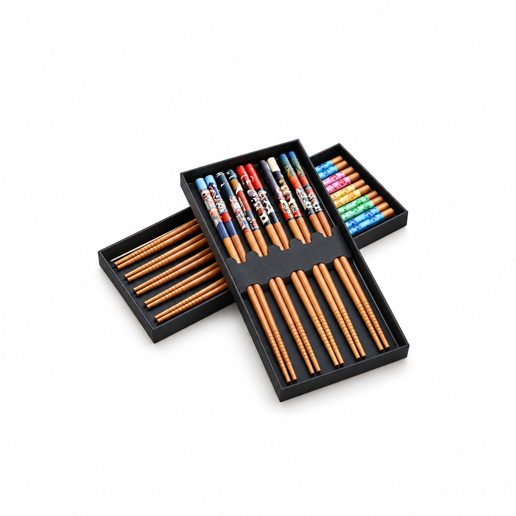 5-Pair Reusable Bamboo Chopsticks Set with Nonslip Tips