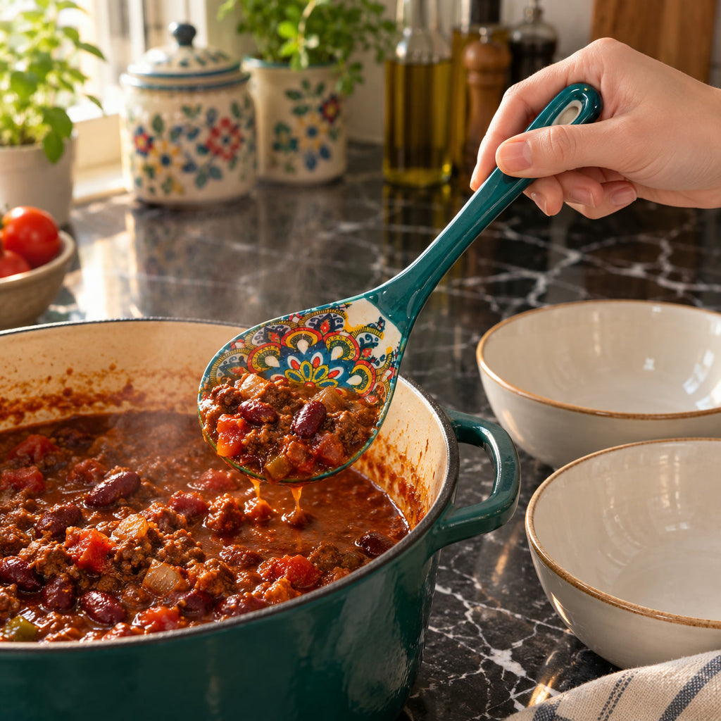 Ceramic Soup Ladle, serving beef chili