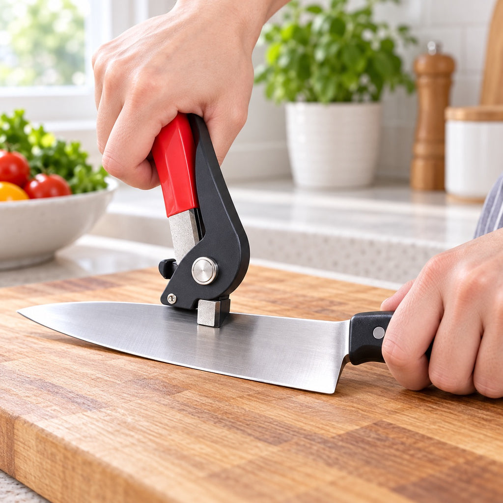 Clamp Knife Sharpener with Magnetic Mount in a home kitchen
