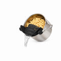 Foldable Clip-On Silicone and Stainless Steel Pot Strainer, Black