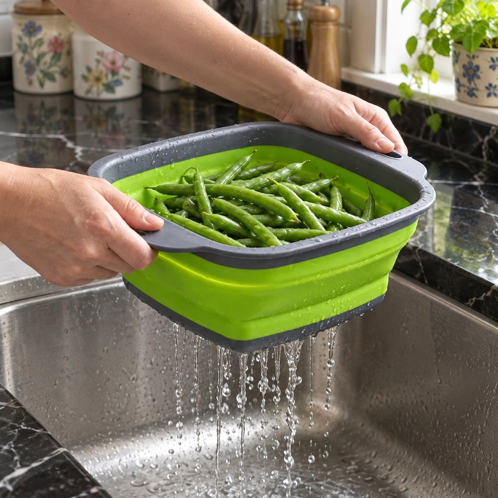 Collapsible Silicone Colander in a home kitchen