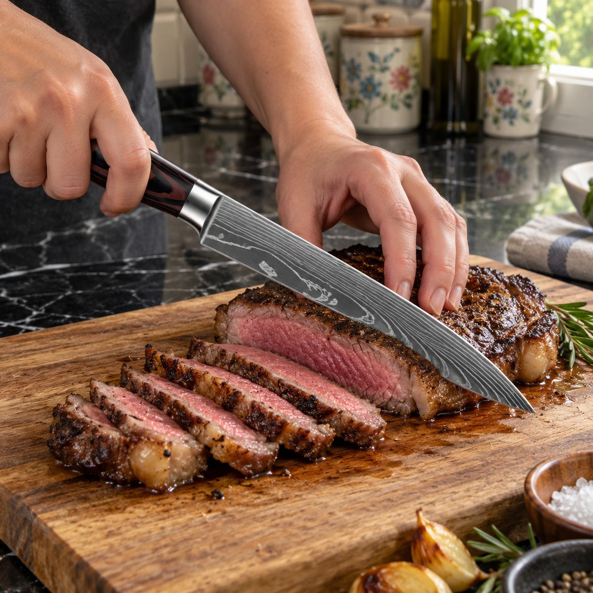 Damascus Pattern Kitchen Knife Set, 3 Pieces in a home kitchen