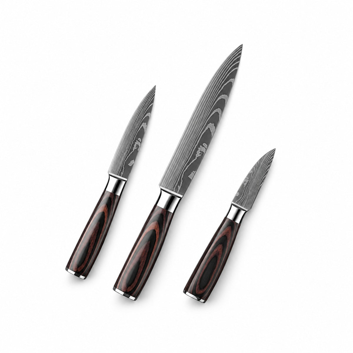 Damascus Pattern Kitchen Knife Set, 3 Pieces