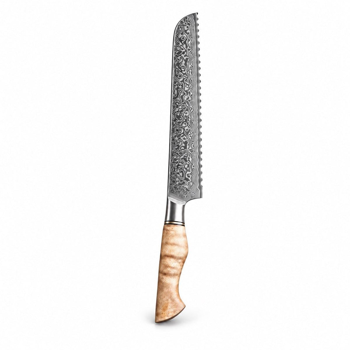 Damascus Steel Knife Set with Wood Handles, Bread Knife