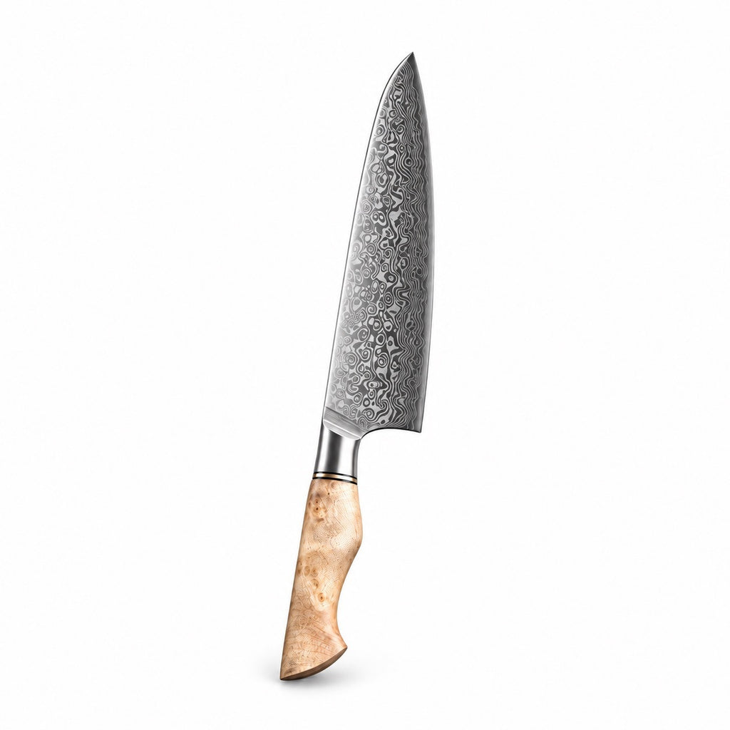 Folded Damascus Steel Knife Set with Wood Handles, Chef Knife