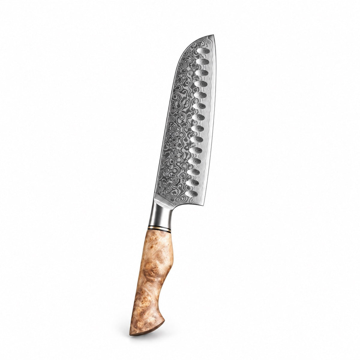 Damascus Steel Knife Set with Wood Handles, Santoku Knife