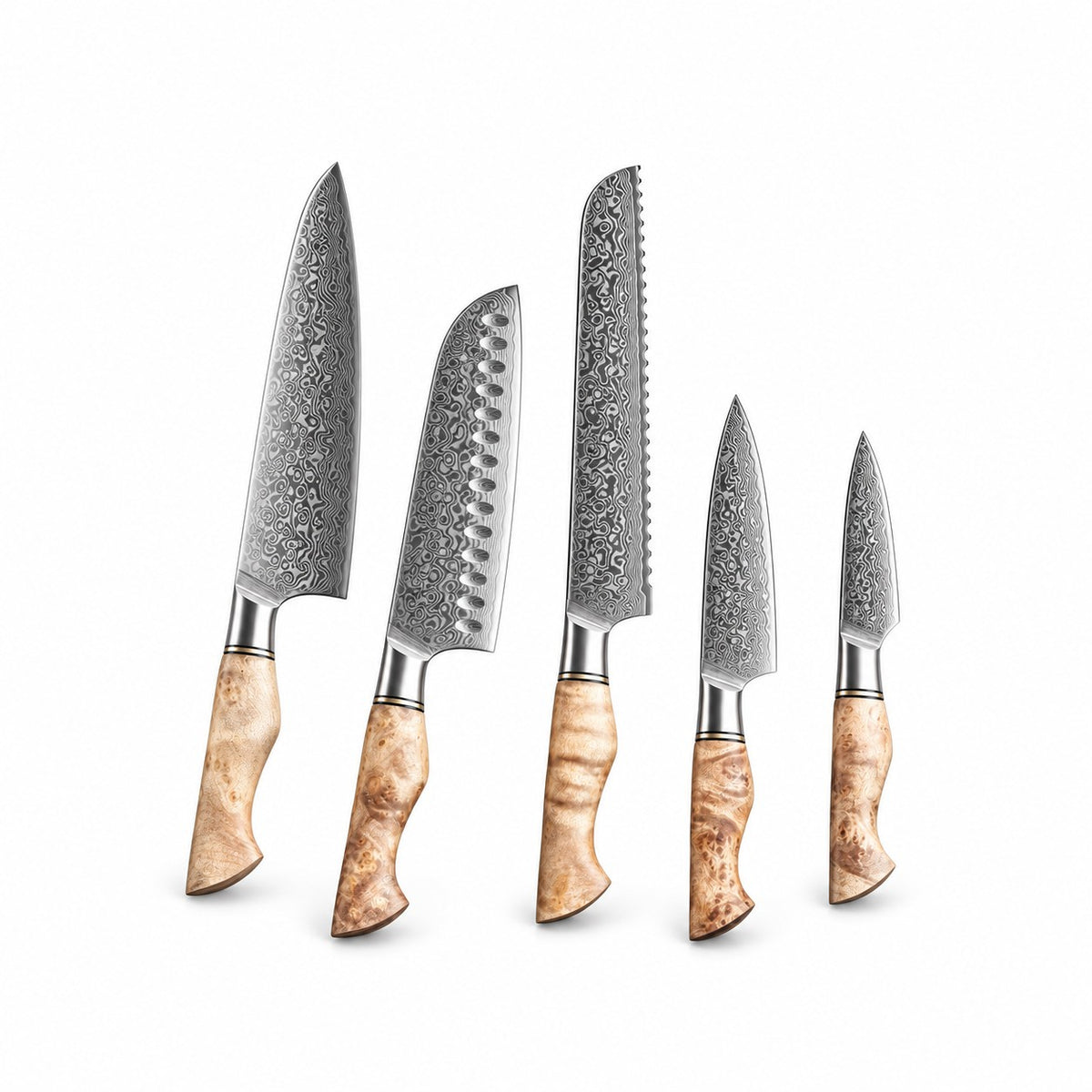 Damascus Steel Knife Set with Wood Handles