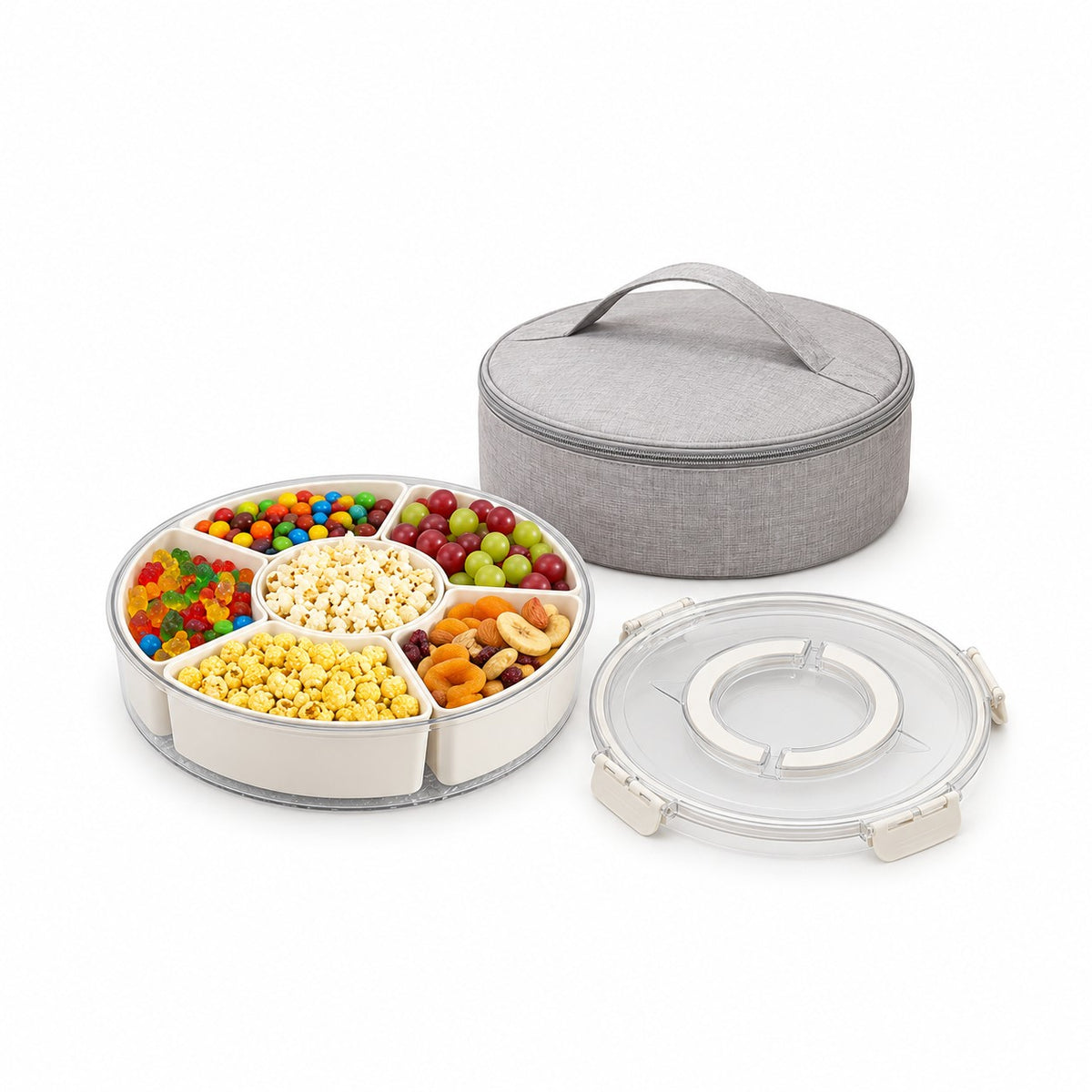 Divided Snack Serving Tray with Lid and Carry Bag