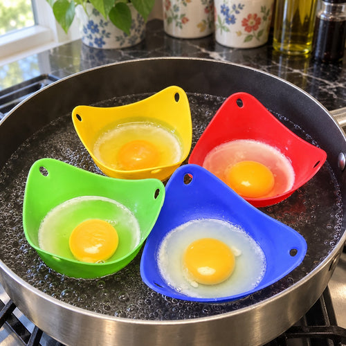 Stackable Egg Poacher Cups Set for Eggs Benedict and Brunch in a home kitchen
