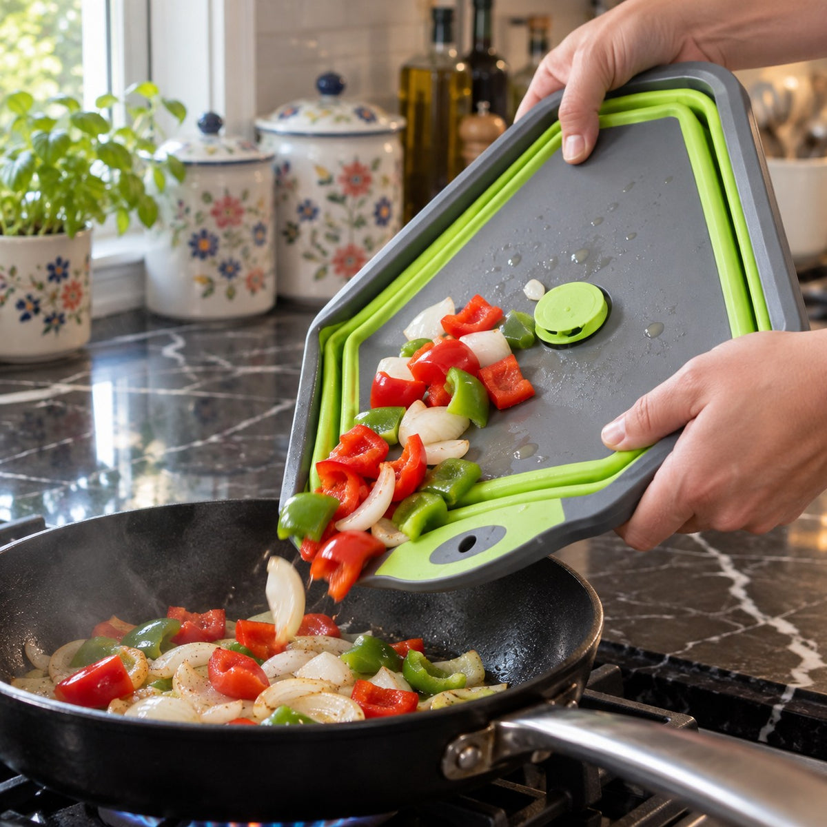 Foldable Cutting Board with Drain Hole in a home kitchen