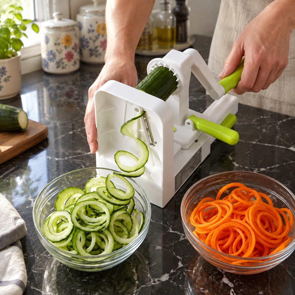 Hand-Crank Vegetable Spiralizer in a home kitchen