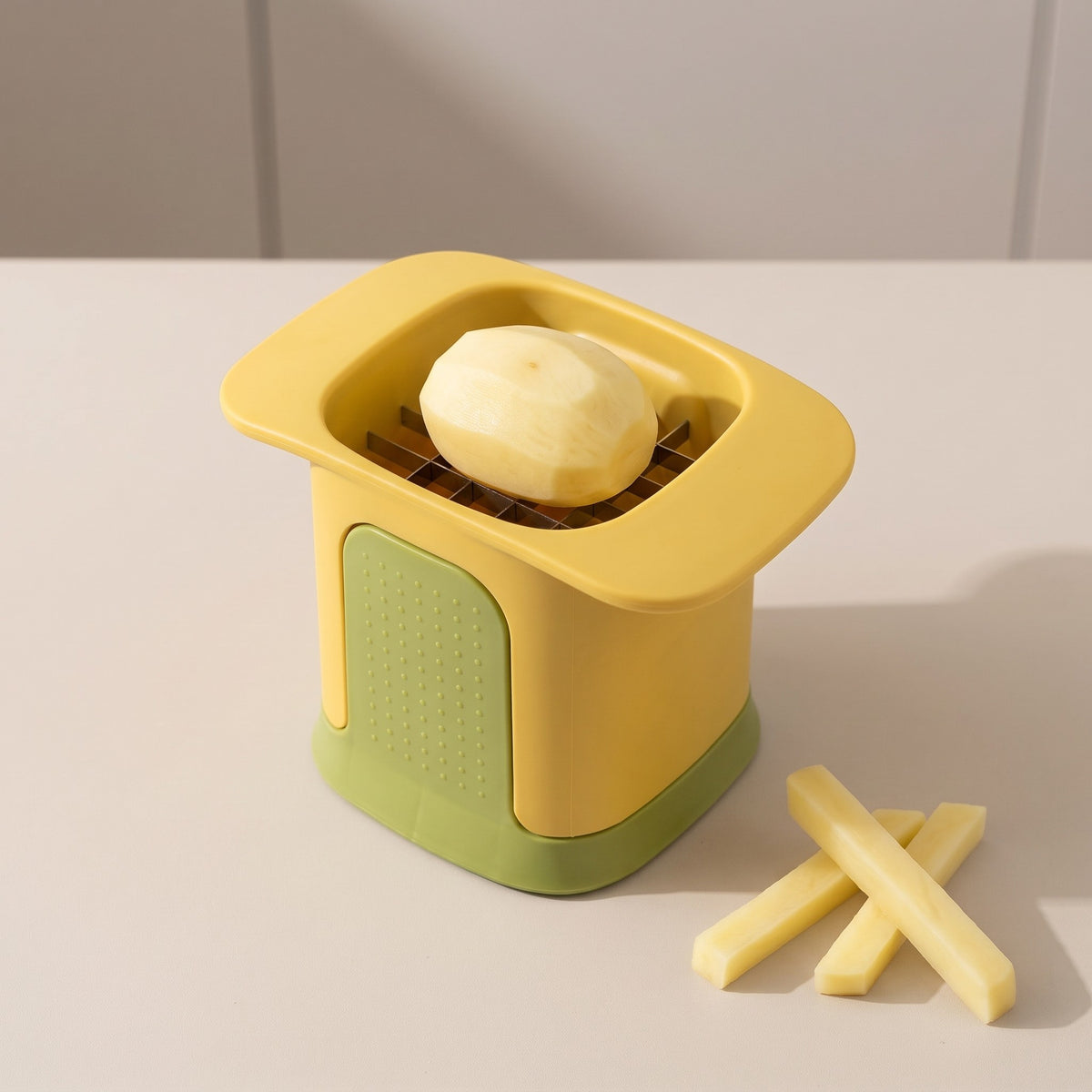 Hand-Press French Fry and Vegetable Cutter - close-up of the stainless steel cutting grid