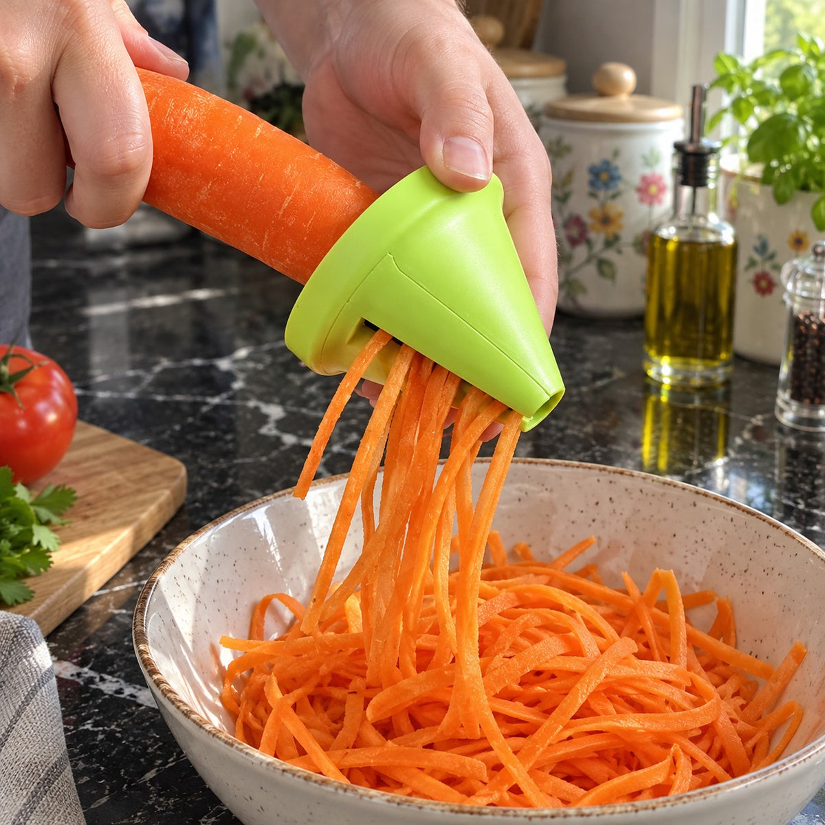 Handheld Vegetable Spiralizer in a home kitchen