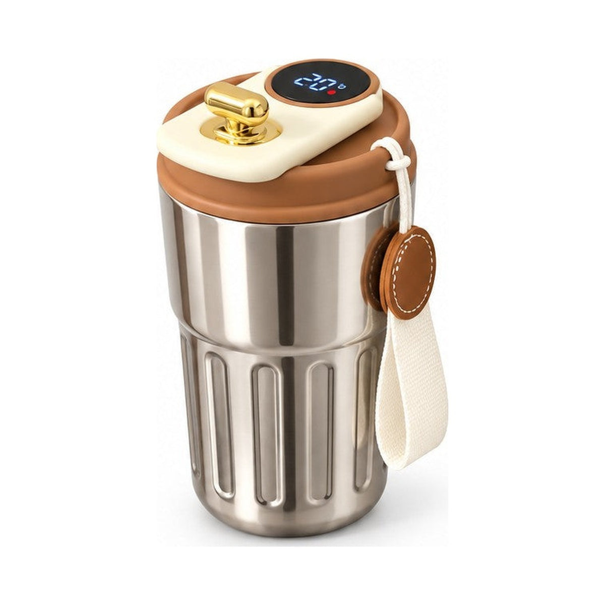 Insulated Tumbler with LCD Temperature Display, Silver and Coffee
