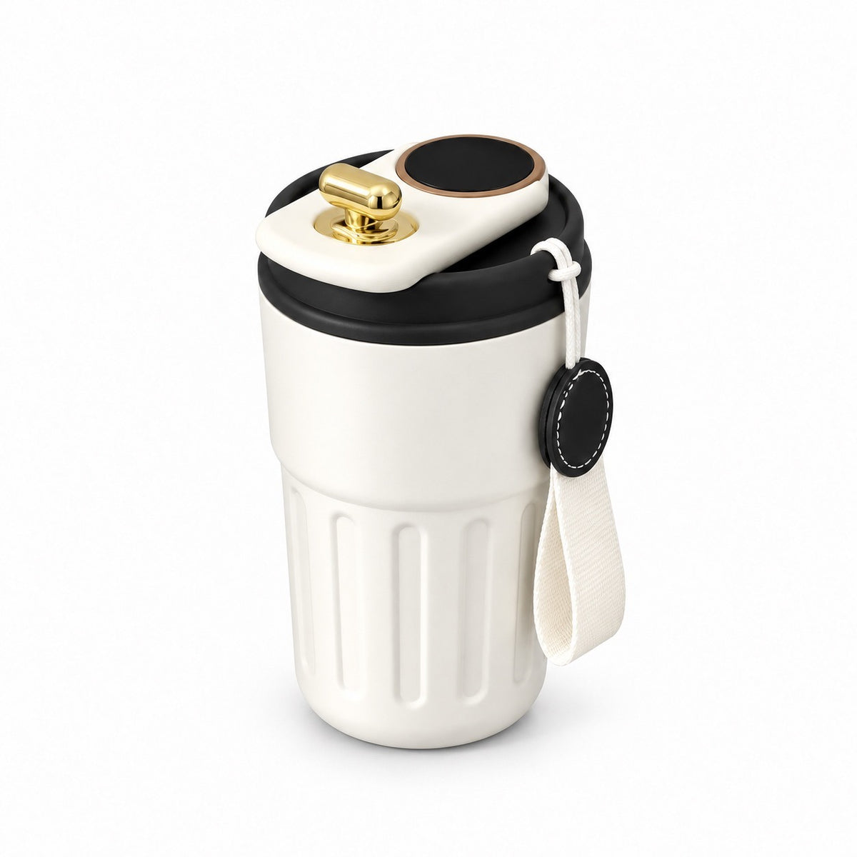 Insulated Tumbler with LCD Temperature Display, White and Black