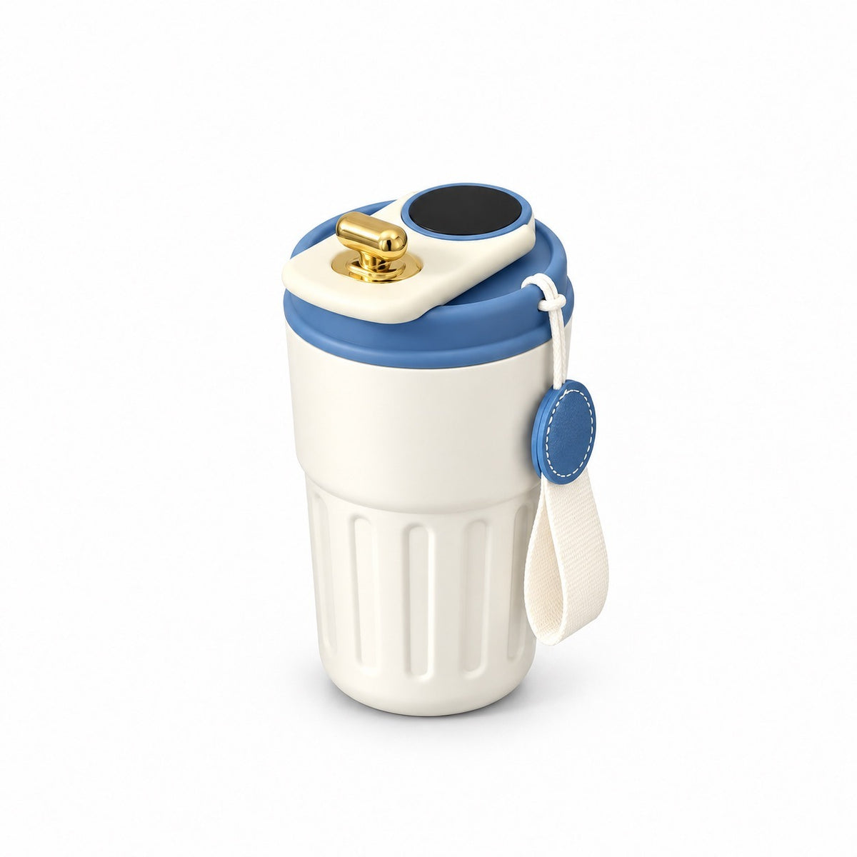 Insulated Tumbler with LCD Temperature Display, White and Blue