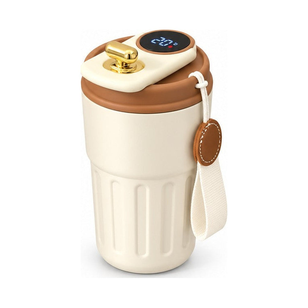 Insulated Tumbler with LCD Temperature Display, White and Coffee