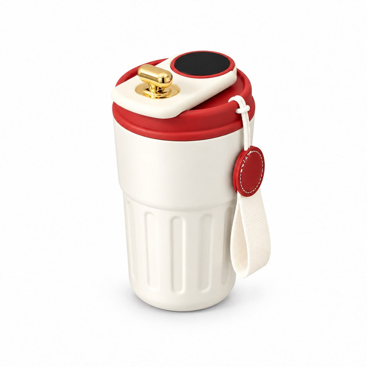 Insulated Tumbler with LCD Temperature Display, White and Red