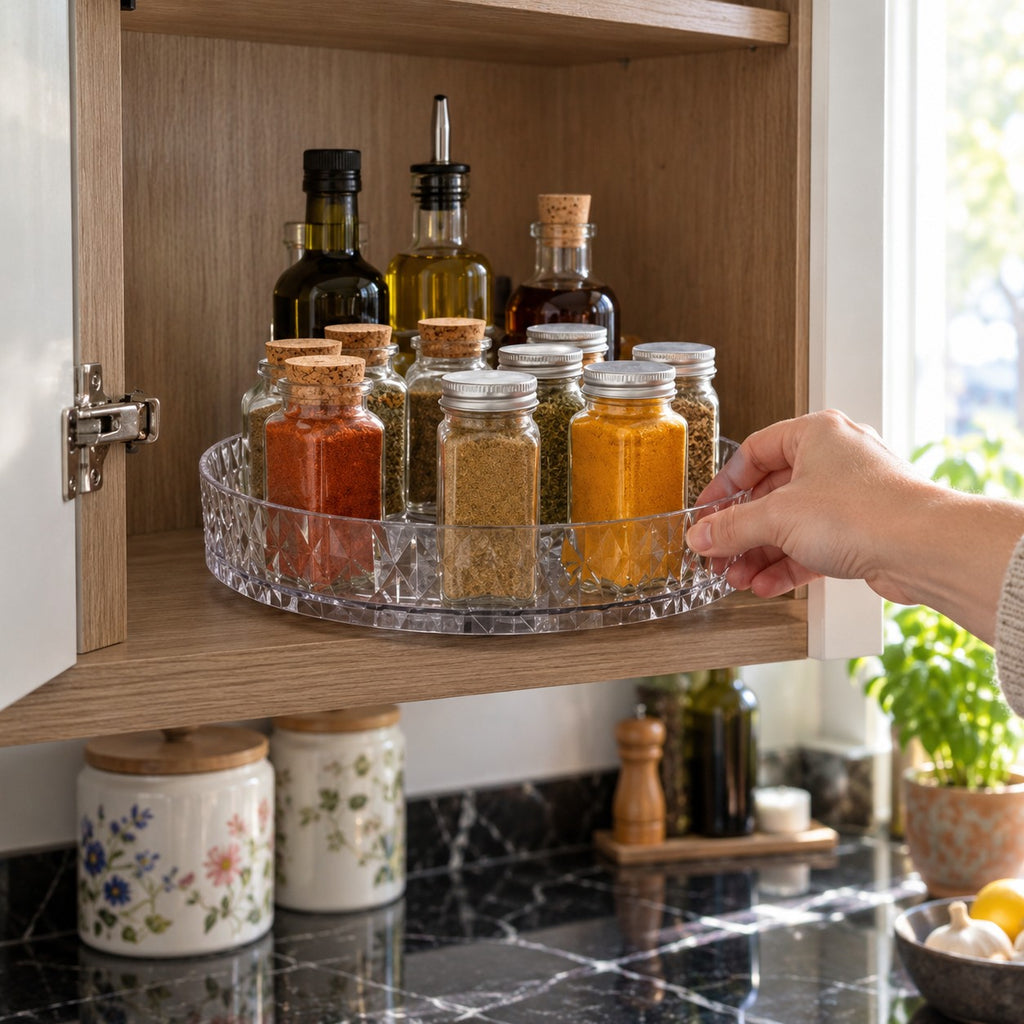 Lazy Susan Turntable Organizer in a home kitchen