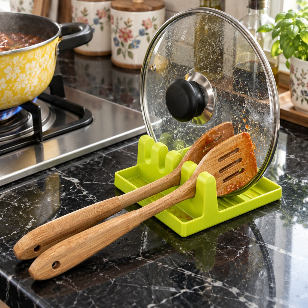 Lid and Spoon Rest with 4 Slots in a home kitchen