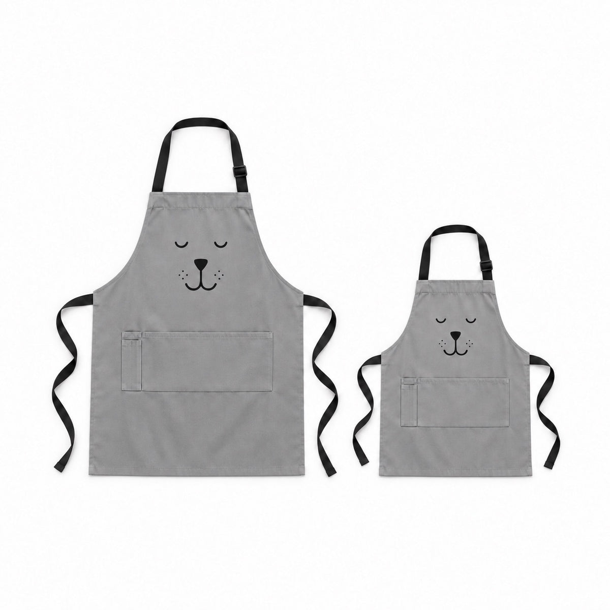 Matching Parent and Child Bear Apron, Gray