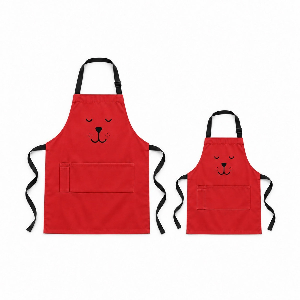 Matching Parent and Child Bear Apron, Red