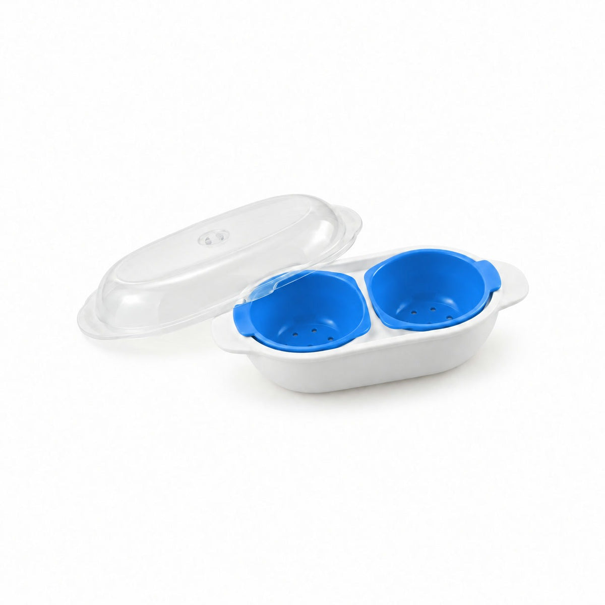 Double-Cup Microwave Egg Poacher with Steam-Release Lid, Blue