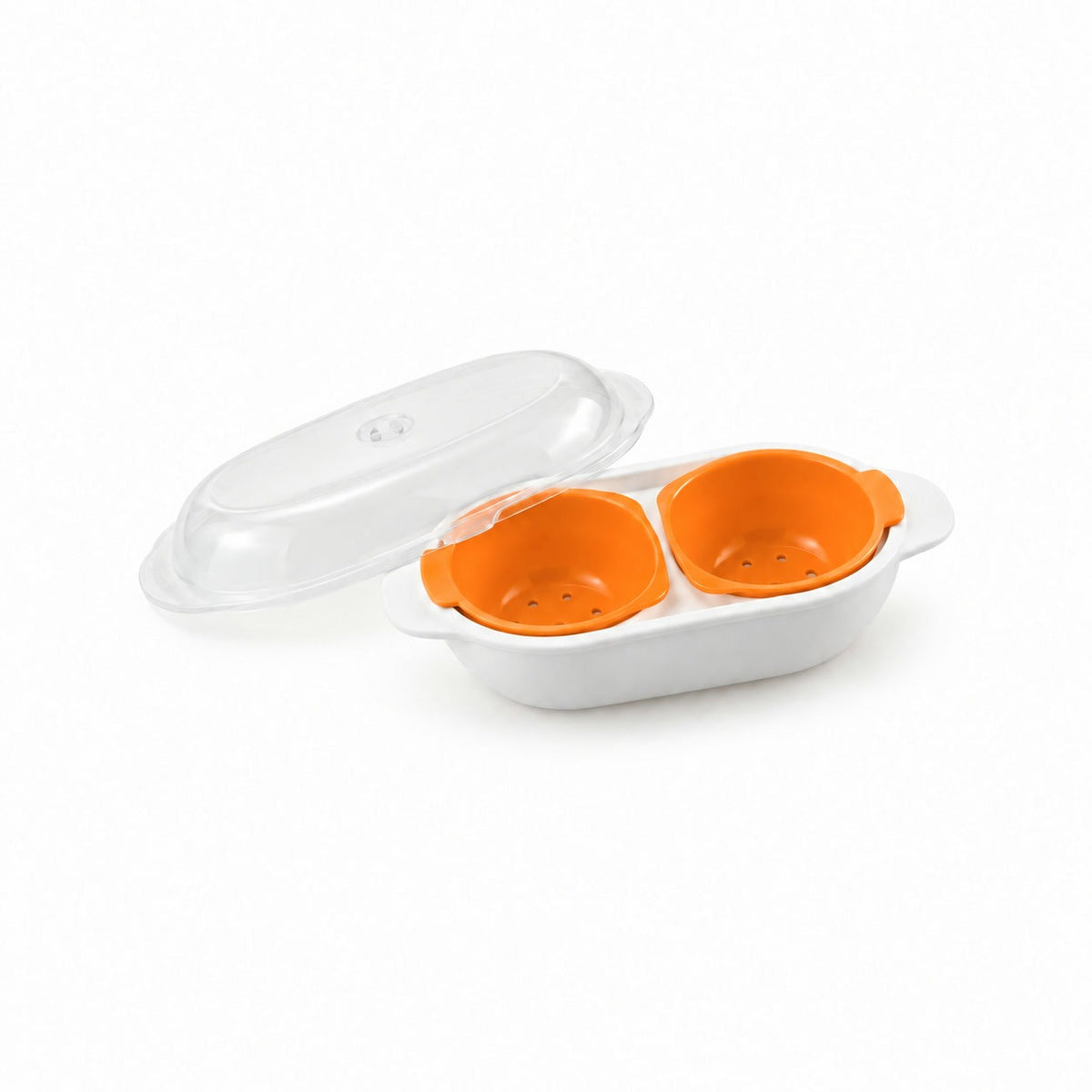 Double-Cup Microwave Egg Poacher with Steam-Release Lid, Orange