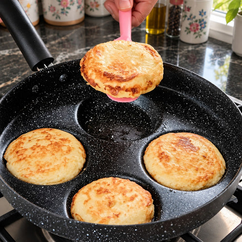 Multi-Cup Non-Stick Pancake Pan for Eggs and Blinis in a home kitchen