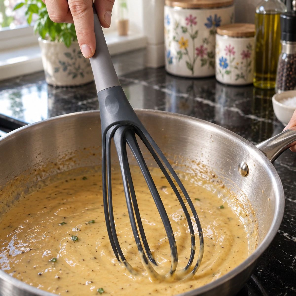Non-Scratch Flat Whisk in a home kitchen