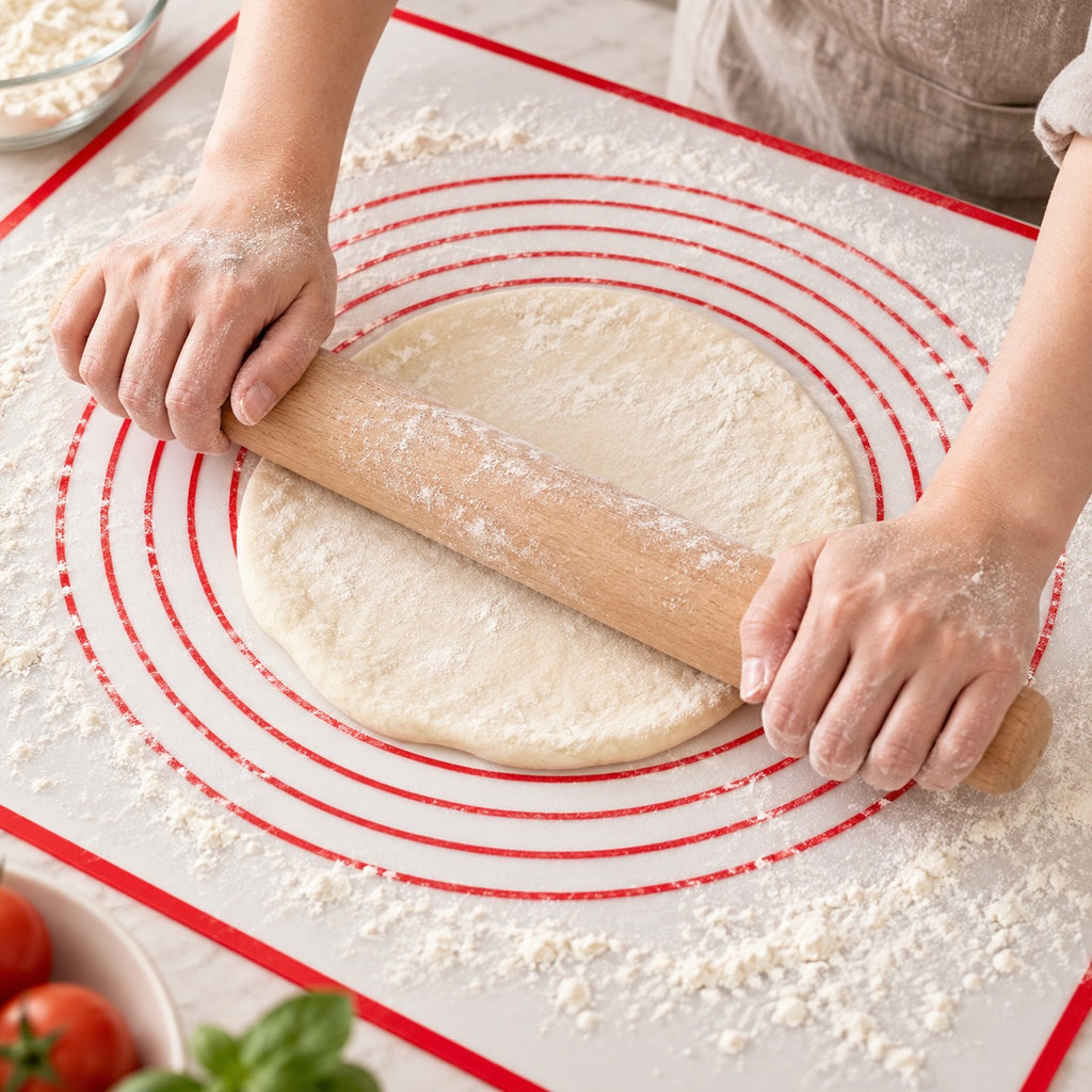 Non-Stick Silicone Pastry and Kneading Mat with Guide Circles in a home kitchen