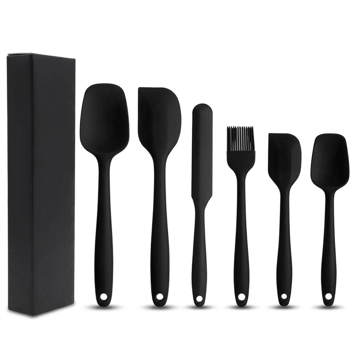 One-Piece Silicone Spatula Set, 6 Pieces, Black