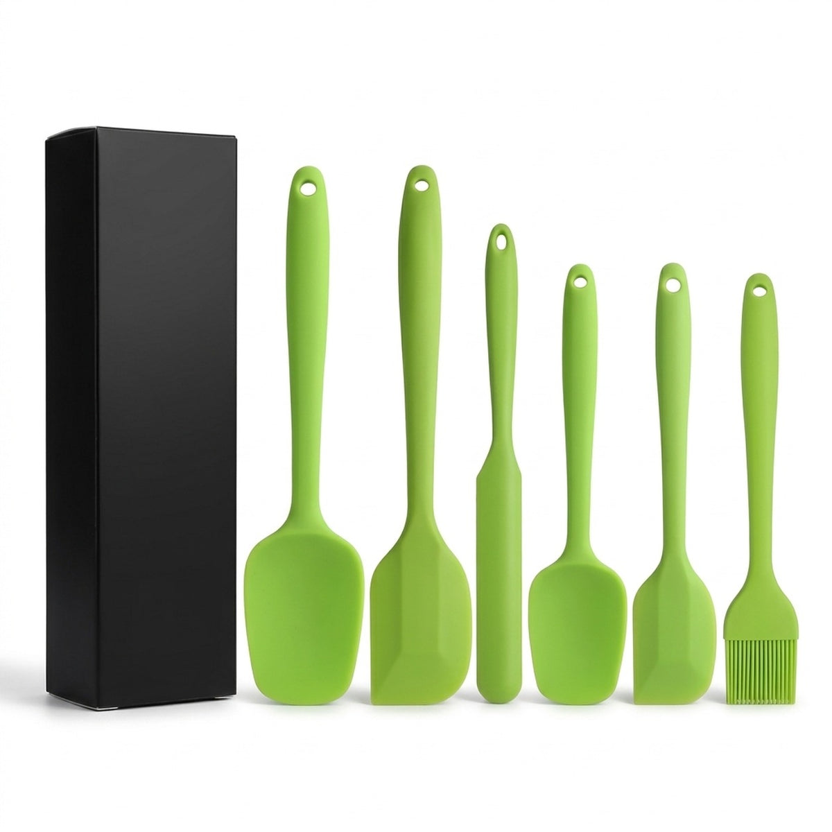 One-Piece Silicone Spatula Set, 6 Pieces, Green