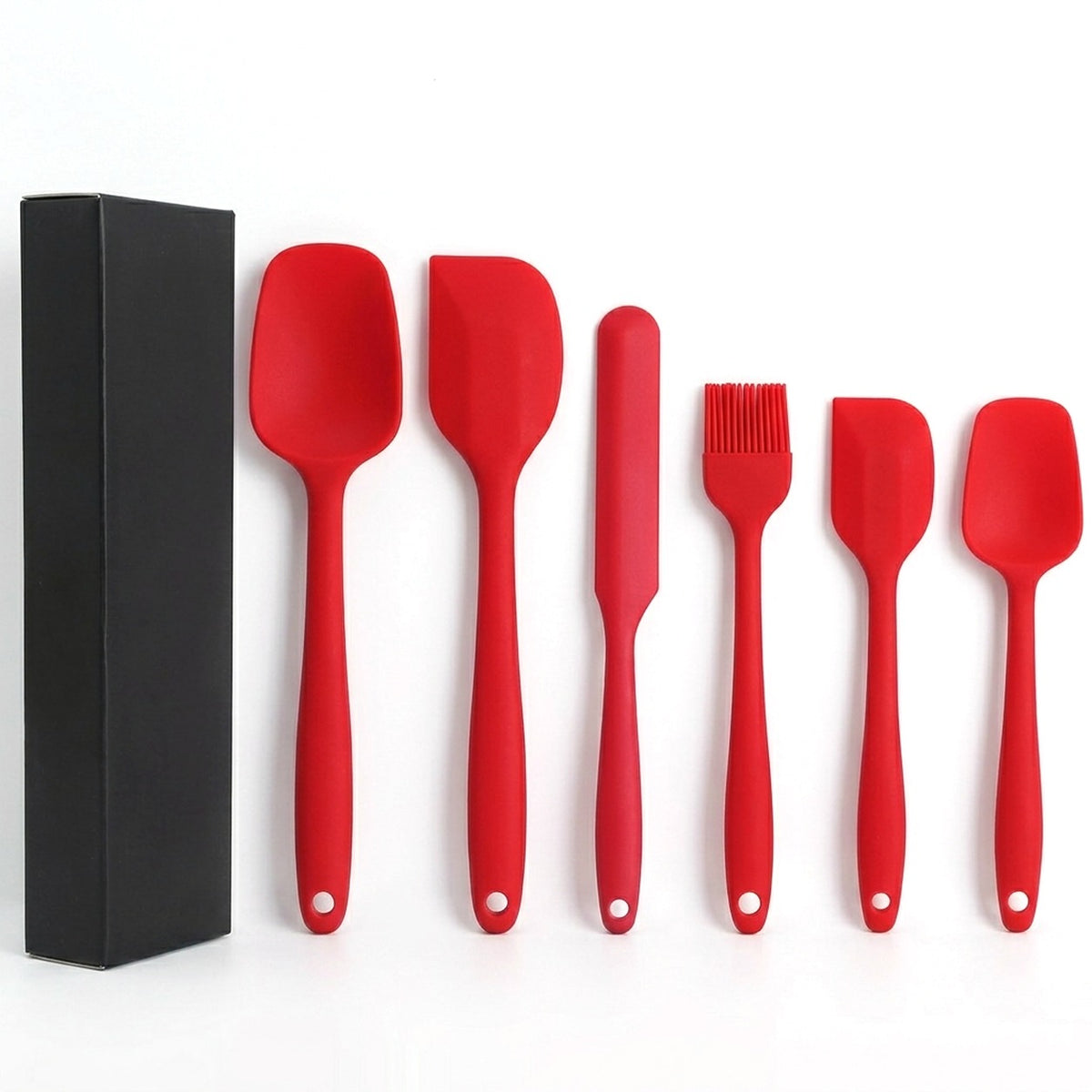 One-Piece Silicone Spatula Set, 6 Pieces, Red