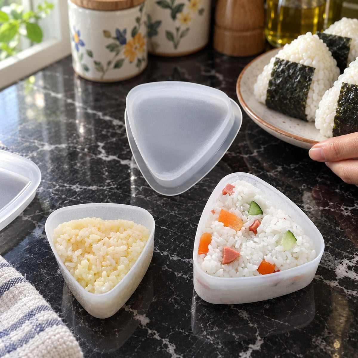 Onigiri Rice Ball Mold Set in a home kitchen