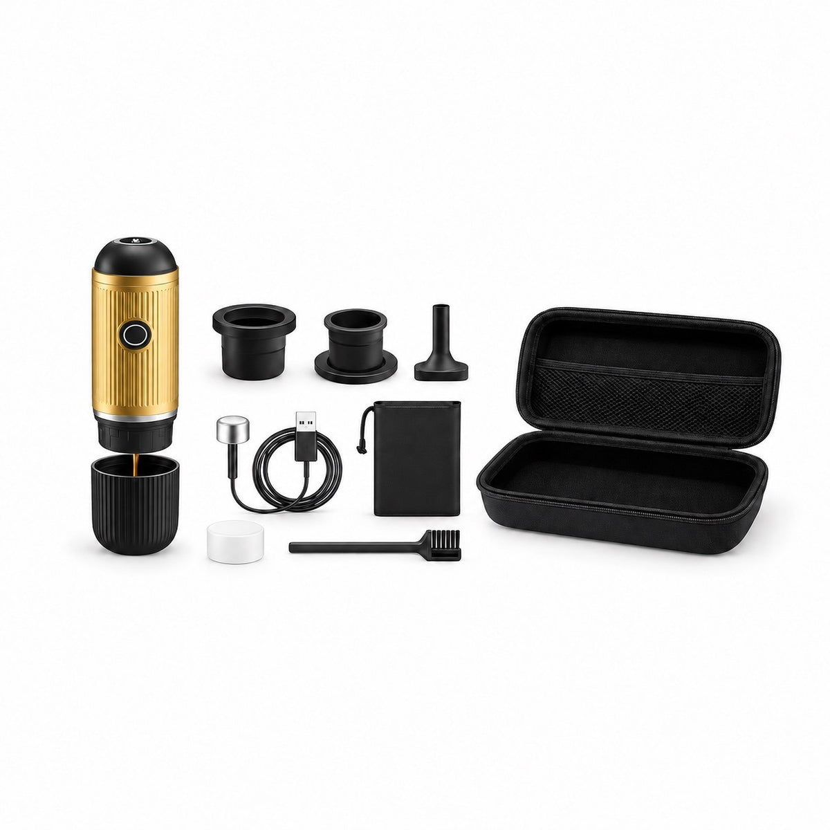 Portable Rechargeable Espresso Maker, Gold with Travel Bag