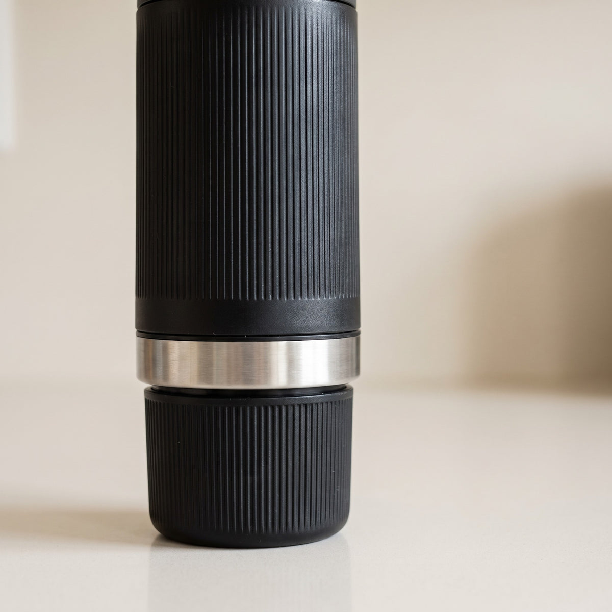 Portable Rechargeable Espresso Maker with Built-In Cup - close-up of the ribbed non-slip grip and built-in cup