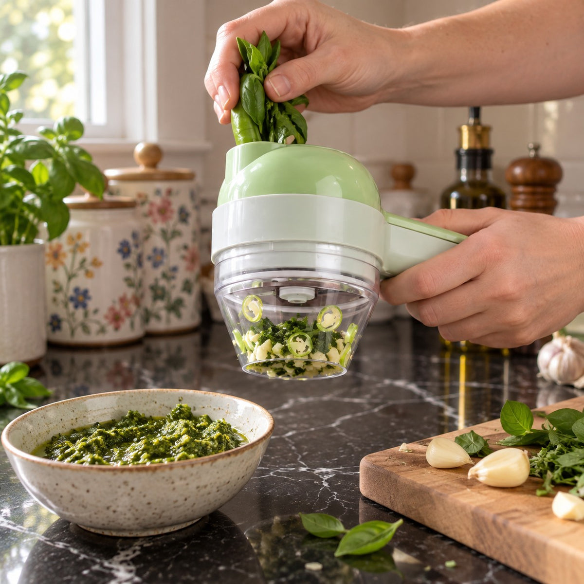Rechargeable 5-in-1 Electric Vegetable Cutter in a home kitchen