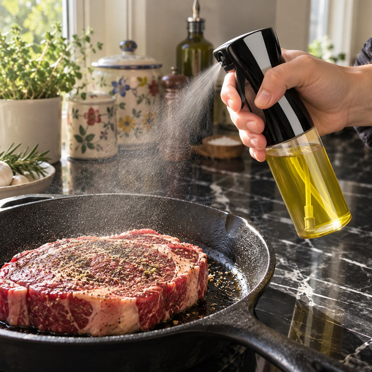 Refillable Oil Sprayer in a home kitchen