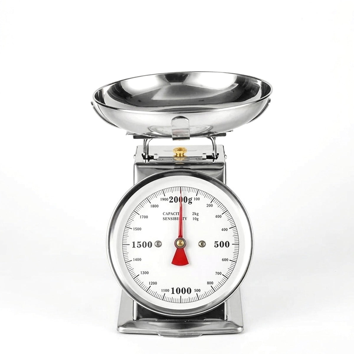 Retro Mechanical Kitchen Scale with Bowl, 2 kg Stainless Steel