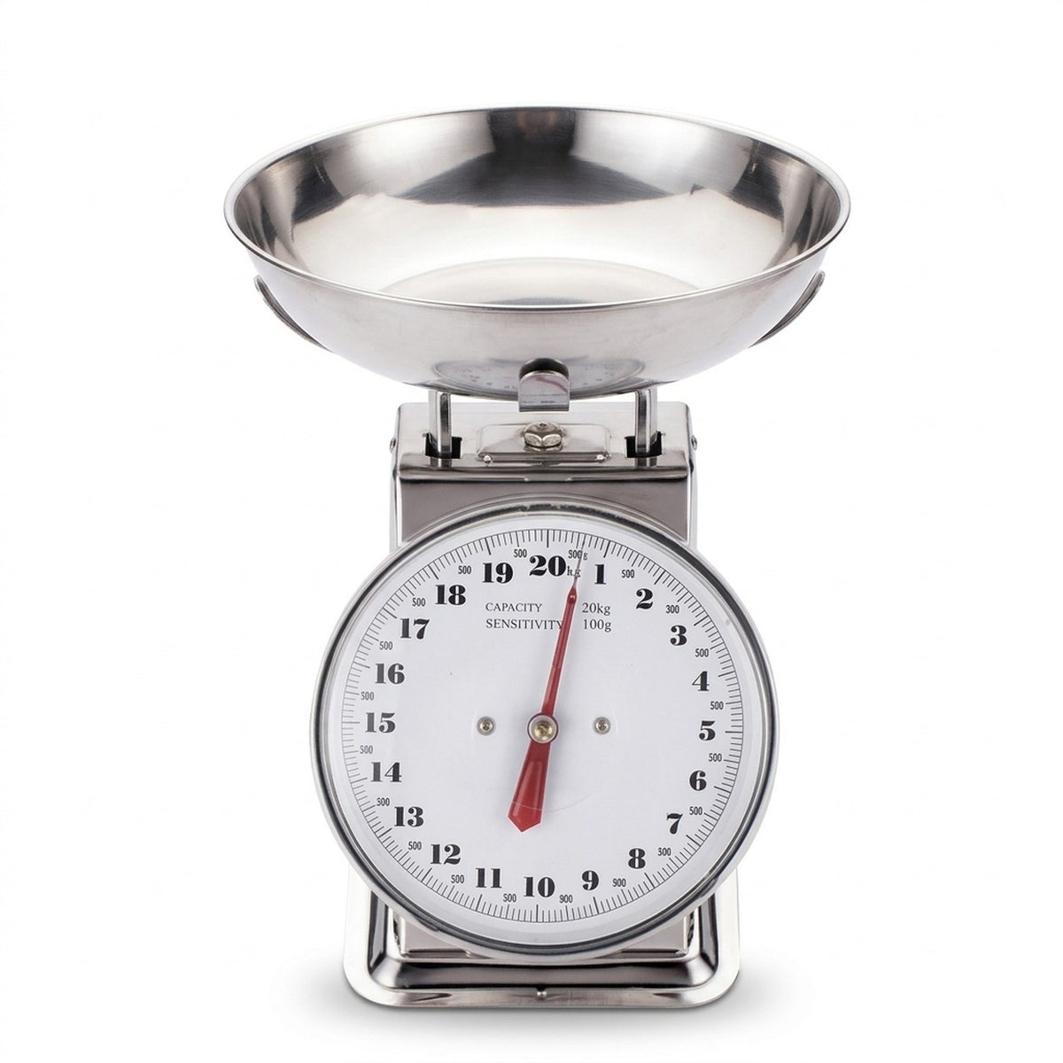 Retro Mechanical Kitchen Scale with Bowl, 20 kg Stainless Steel