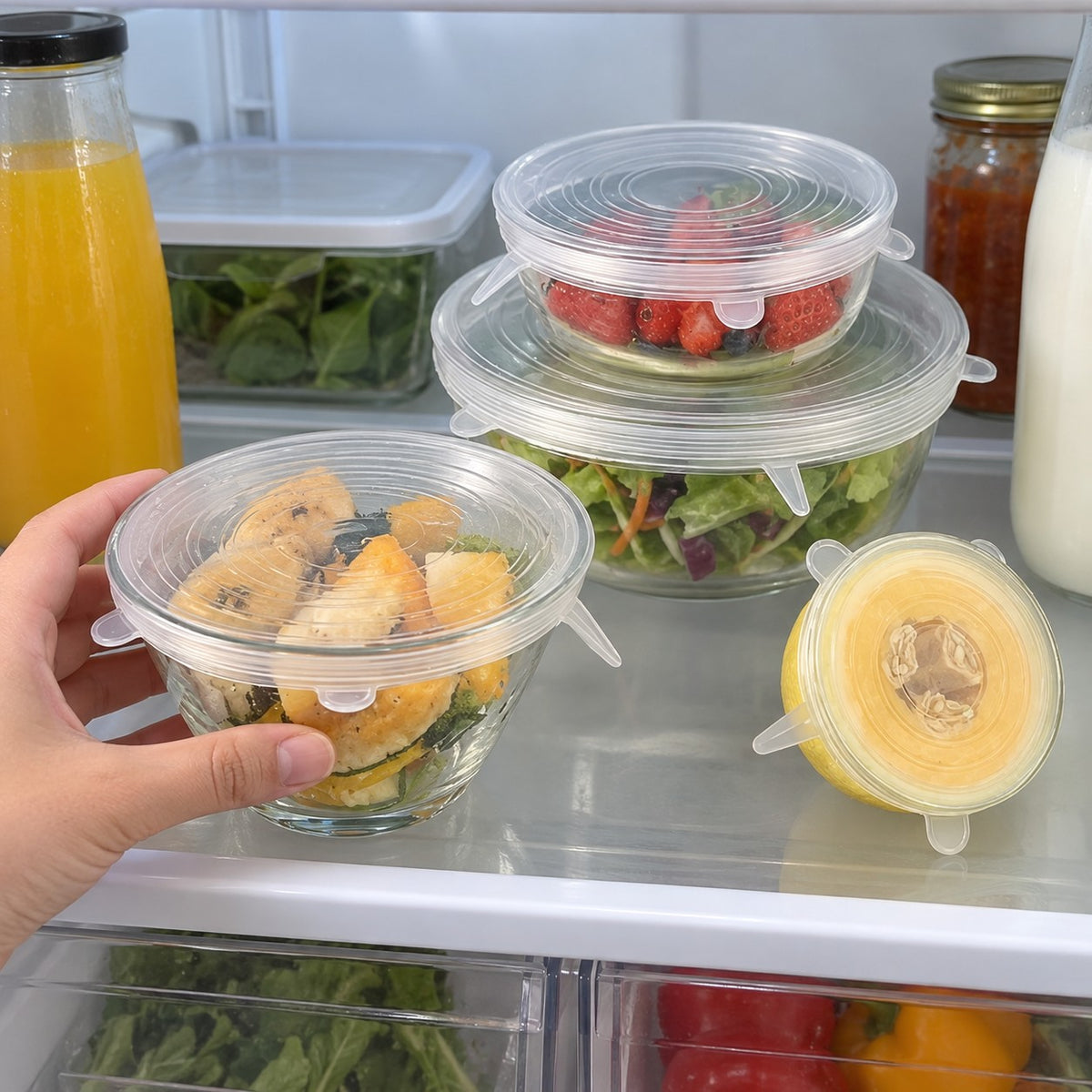 Reusable Silicone Stretch Lids in a home kitchen